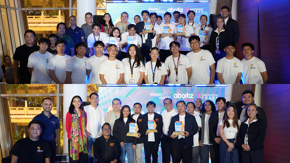 Finalists and winners of the student (top) and professional (bottom) category of Innovate Cebu together with the mentors, judges, and guest speaker, during the grand awarding ceremony.
